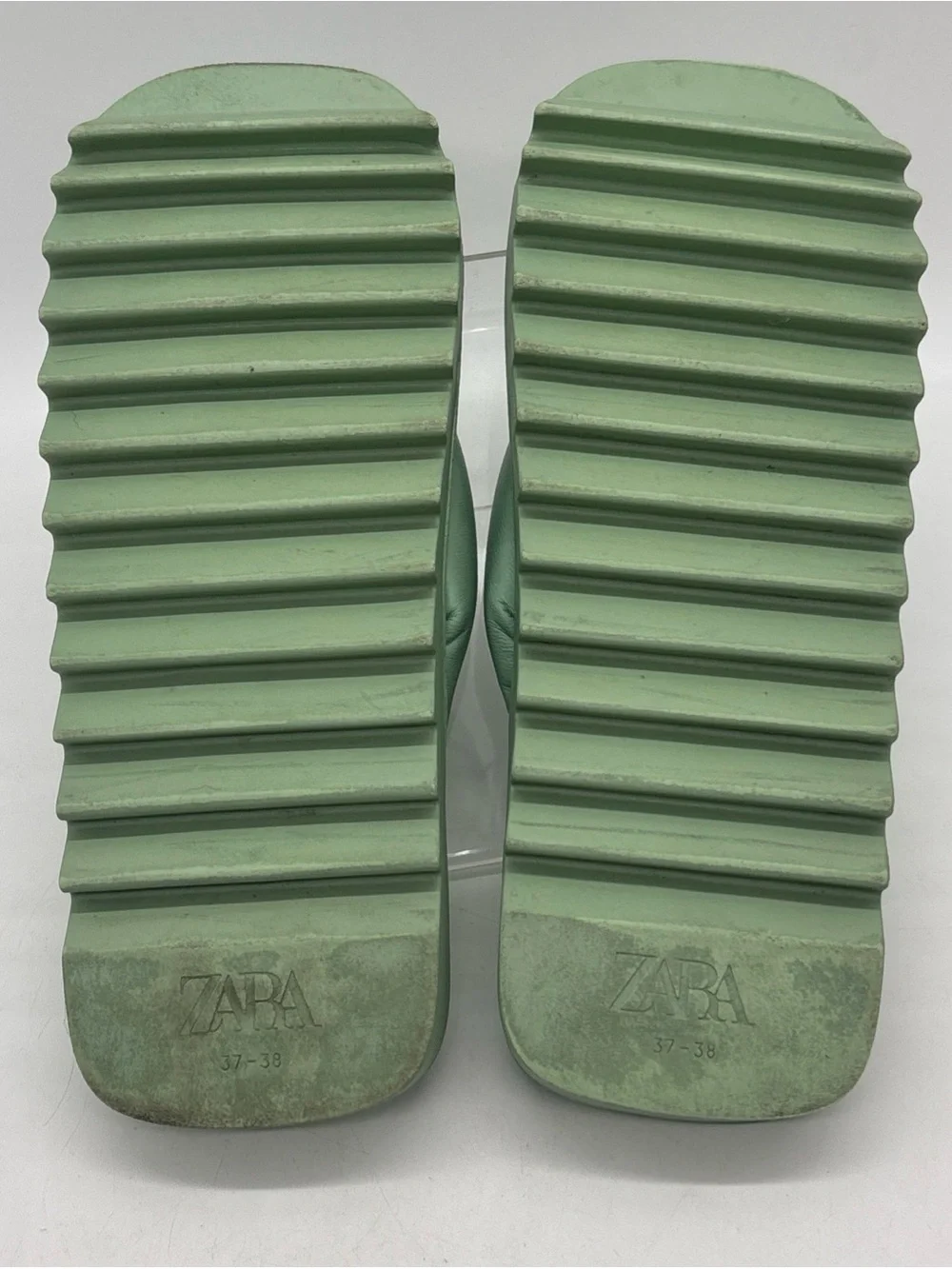 Zara Platform Sole Padded Thong Sandals Lime Green Womens Size 7 EU 37-38 - Picture 7 of 7